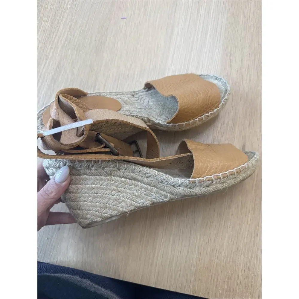 J. Crew Dusty Cypress Corsica Tumbled Leather Wedge Espadrilles Sandals 8